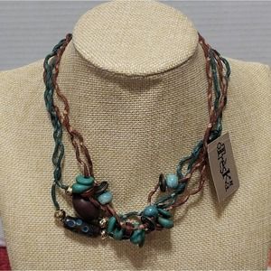 TRESKA turquoise funky‎ beaded multi strand necklace new